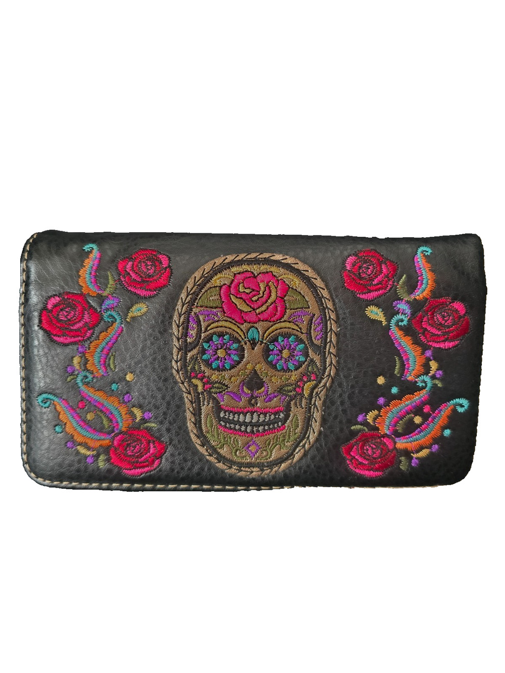 Sugar Skull Wallet Black Embriodered no straps